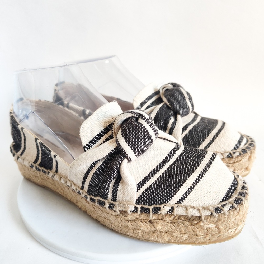 Sonali Espadrilles Loafers Flats Size 7 Gray Cream Striped Bow Slip On Boho